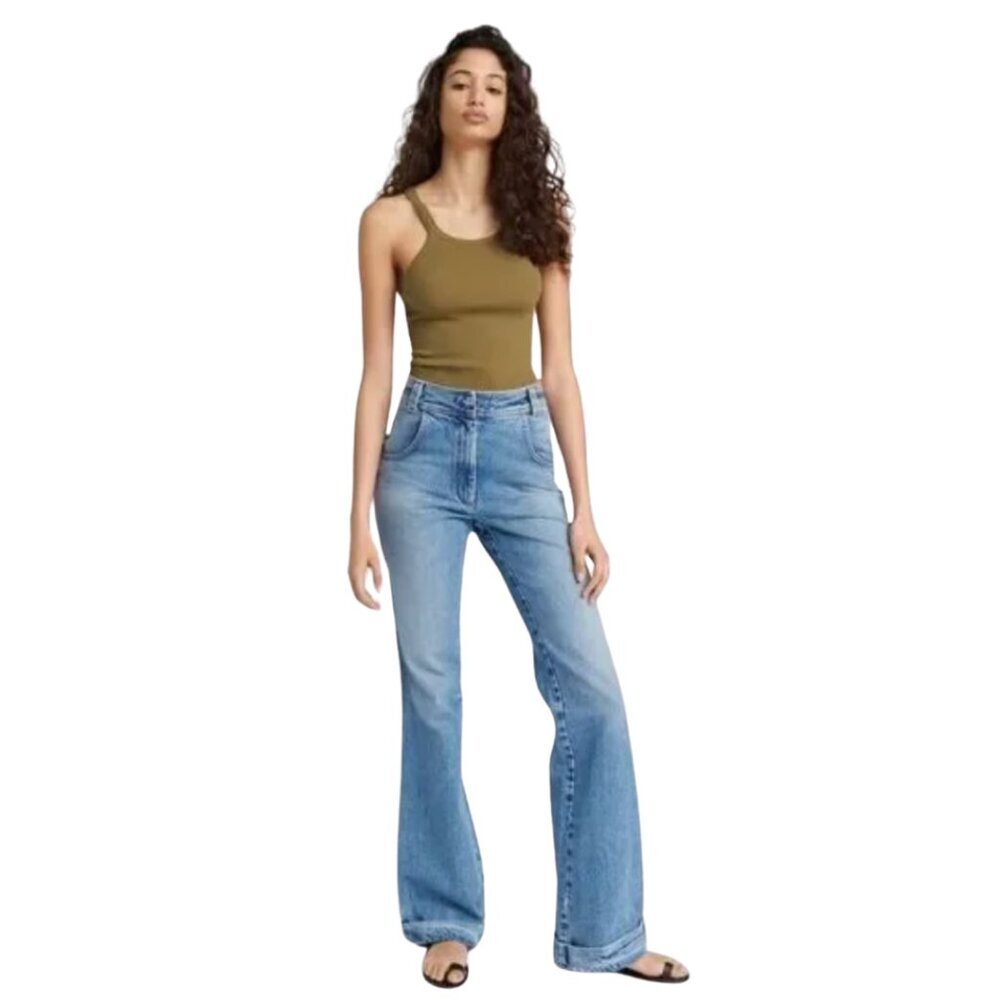 RE/DONE 70s Ultra High Rise Cuffed Bell Bottom Blue Jean Denim Womens Size 28 - Picture 9 of 9